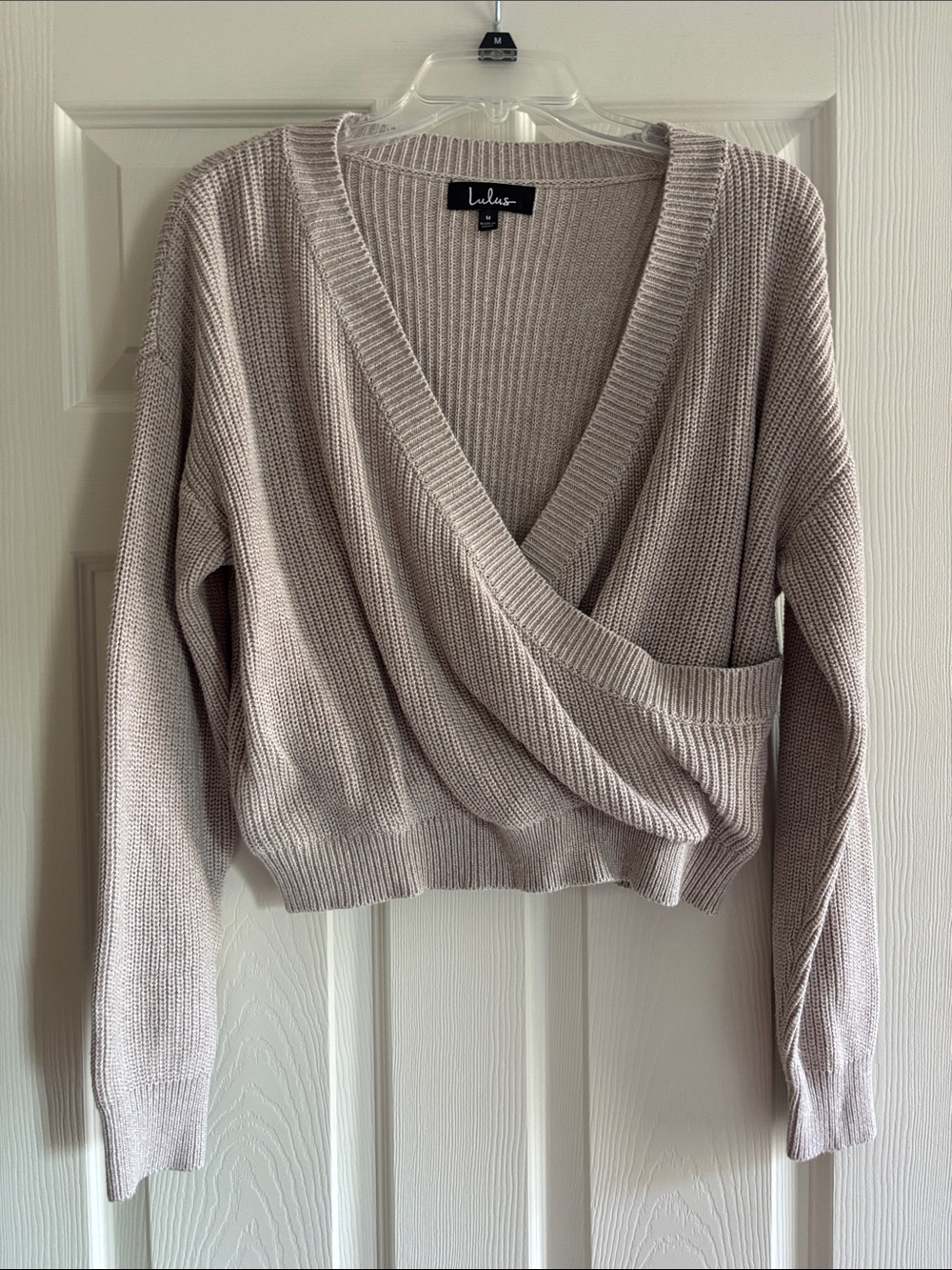 Lulu's Light Beige Wrap Front V-Neck Ribbed Sweater